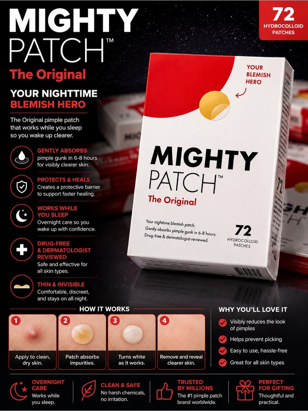 Mighty Patch The Original Hydrocolloid Pimple Patches - White & Red Box